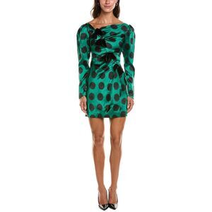 Saloni Womens Kelly Silk Mini Dress, Green